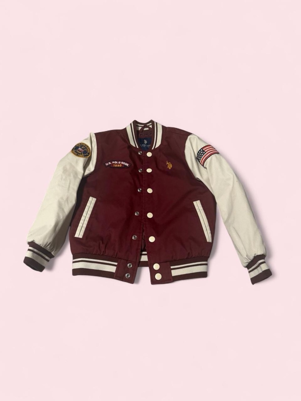 U.S. Polo Assn. Boys' Burgundy and Cream Varsity Puffer Jacket